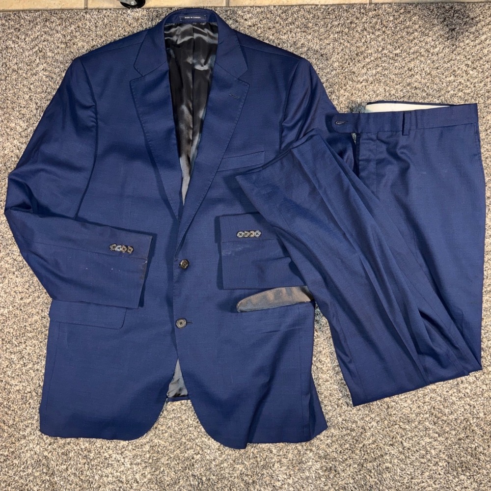 Cremieux Performance Loro Piana On The Move Suit Navy Blue Wool Silk 44L‎ 36x33